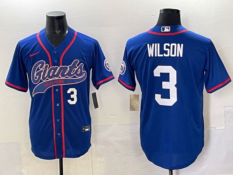 Men 2025 New York Giants #3 Wilson Blue Joint Name Nike Limited NFL Jersey style 03